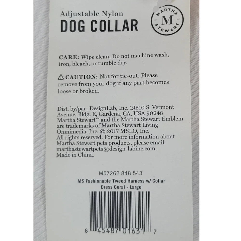 Martha‎ Stewart Gray & Coral Adjustable Nylon Large Dog Collar Size 20 (18-26in)